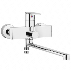 Bateria umywalkowo-wannowa ścienna Deante Alpinia chromowana z wydłużoną wylewką i podłączeniem na wąż