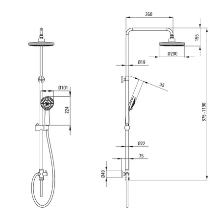 Deszczownica 3-funkcyjna Deante Corio chromowana z drążkiem słuchawka z systemem Anti-calc zestaw do baterii wannowej lub prysznicowej
