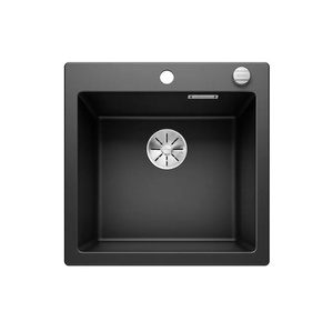 Zlewozmywak Blanco Pleon 5 Silgranit czarny zlew wpuszczany w blat jednokomorowy z odpływem InFino korek automatyczny o ponadczasowym eleganckim kształcie