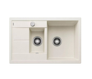 Zlewozmywak Blanco Metra 6 S Compact Silgranit delikatny biały zlew wpuszczany w blat 1,5-komorowy odwracalny korek automatyczny nowy prosty kształt