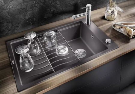 Zlewozmywak Blanco Elon XL 6 S Silgranit antracyt zlew wpuszczany w blat jednokomorowy z odpływem InFino odwracalny korek automatyczny kratka ociekowa przestronne rozwiązanie do niewielkich kuchni