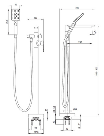 Bateria wannowa wolnostojąca Deante Alpinia złota z zestawem prysznicowym słuchawka z systemem Anti-calc bateria kolumnowa