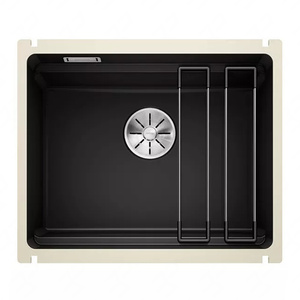 Zlewozmywak Blanco Etagon 500-U Ceramika PuraPlus czarny zlew podwieszany jednokomorowy odpływ InFino szyny ze stali szlachetnej