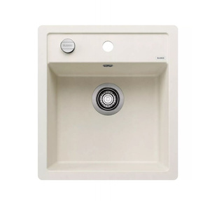 Zlewozmywak Blanco Dalago 45-F Silgranit delikatny biały zlew wpuszczany w blat jednokomorowy korek automatyczny prosty kształt i duża pojemność