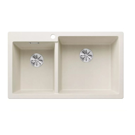 Zlewozmywak Blanco Pleon 9 Silgranit delikatny biały prawa zlew wpuszczany w blat dwukomorowy z odpływem InFino o ponadczasowym eleganckim kształcie