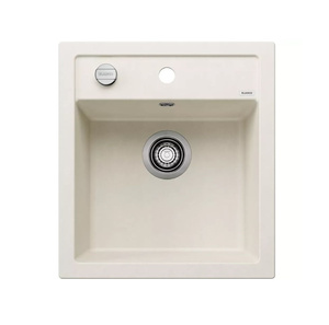 Zlewozmywak Blanco Dalago 45 Silgranit delikatny biały zlew wpuszczany w blat jednokomorowy korek automatyczny prosty kształt i duża pojemność