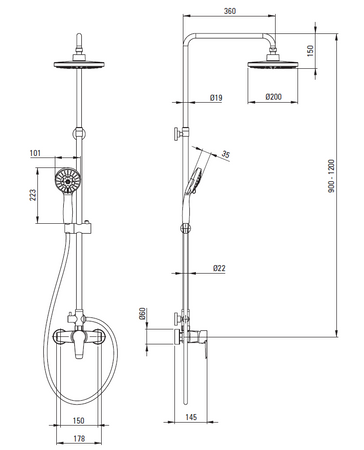 Deszczownica z baterią prysznicową Deante Corio chromowana regulowana wysokość deszczownicy słuchawka z systemem Anti-calc