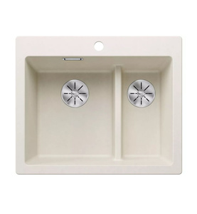 Zlewozmywak Blanco Pleon 6 Split Silgranit delikatny biały lewa zlew wpuszczany w blat jednokomorowy z odpływem InFino o ponadczasowym eleganckim kształcie