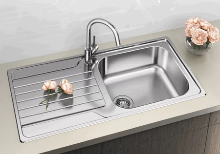 Zlewozmywak Blanco Dinas XL 6 S stal szczotkowana zlew jednokomorowy odwracalny wpuszczany w blat ponadczasowy wygląd