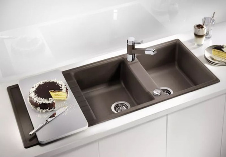 Zlewozmywak Blanco ZIA 8 S Silgranit wulkaniczny szary zlew wpuszczany w blat dwukomorowy odwracalny ponadczasowy oryginalny elegancki