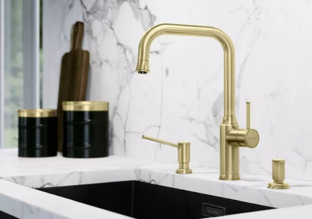 Bateria kuchenna Blanco Livia-S satin gold bateria z wyciąganą wylewką o nowoczesnym designie