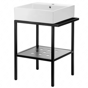 Konsola łazienkowa stojąca z umywalką Deante Temisto 67x50 cm biała umywalka ceramiczna konsola z uchwytem na ręcznik i półką