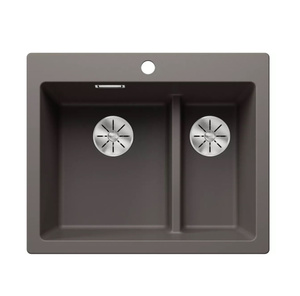 Zlewozmywak Blanco Pleon 6 Split Silgranit wulkaniczny szary lewa zlew wpuszczany w blat jednokomorowy z odpływem InFino o ponadczasowym eleganckim kształcie